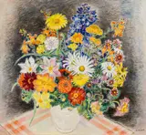 Arne Kavli, Oppstilling med blomster i krukke, Olje på lerret