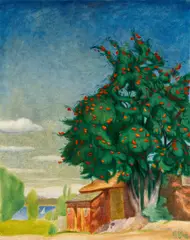 Harald Sohlberg, Rognetreet, Viksfjord 1918 (Fra Bolanders have), Olje på lerret