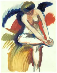 August Macke, Großer Akt auf rotem Tuch, 1912, Mixed media