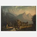 August Heinrich Mansfeld, "Gebirgslandschaft", Öl auf Papier und Karton