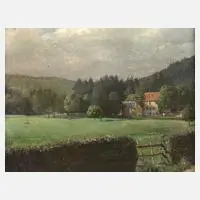 Bauernhäuser by Karl Rumpel, Öl auf Leinwand, sold Dec 2025