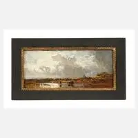 Eduard Schleich d. J., Bayerische Hirtenlandschaft, Öl auf Holzdeckel einer Zigarrenschachtel