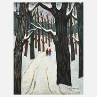 Paul Schultz-Liebisch, Winterspaziergang, 1966, Öl auf Malplatte