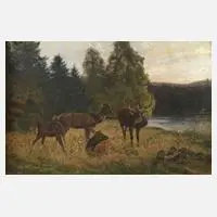 Max Stahlschmidt, Wild auf der Waldlichtung, Öl auf Leinwand