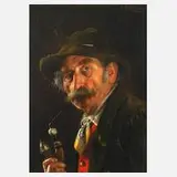 Alexander von Wagner, Münchner Original mit Pfeife, Öl auf Malplatte