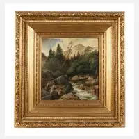 An der Ramsauer Ache by Albert Zimmermann, 1881, Öl auf parkettierter Holzplatte, sold Dec 2025