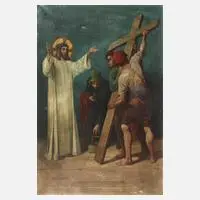 Jesus, das Kreuz empfangend, Öl auf Leinwand und Keilrahmen