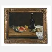 Fritz Adam, "Stillleben mit Fleisch", Öl auf Karton