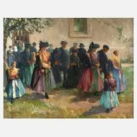 Josef Adam, "Kirchgang in Ziebingen", 1927, Öl auf Leinwand wohl in Zweitverwendung