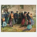 Josef Adam, "Kirchgang in Ziebingen", 1927, Öl auf Leinwand wohl in Zweitverwendung