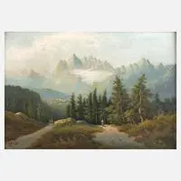 E. Bauer, Alpenlandschaft, Öl auf Leinwand