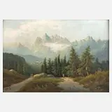 E. Bauer, Alpenlandschaft, Öl auf Leinwand