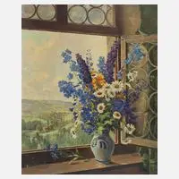 Sommerblumenstrauß im Fenster by Willi Freitag, Öl auf Leinwand und Keilrahmen, sold Dec 2025