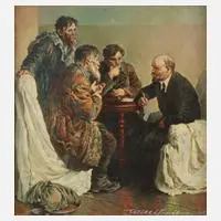 Lenin empfängt eine Delegation Bauern by Willi Freitag, Öl auf Hartfaserplatte, sold Dec 2025