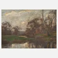 Hans Greinke, Am Teich, Öl auf Karton