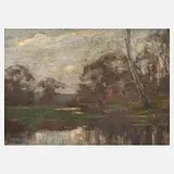 Hans Greinke, Am Teich, Öl auf Karton
