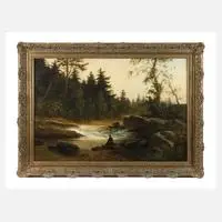 J. Greuter, Angler am Fluss im Abendlandschaft, Öl auf Leinwand