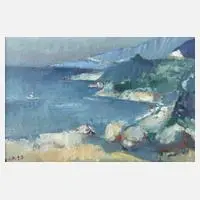 Jost Heyder, "Griechische Steilküste", Acryl auf Hartfaserplatte