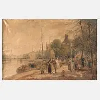 Holländischer Blumenmarkt am Kai by R. Hornemann, Öl auf Leinwand, sold Dec 2025