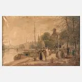 R. Hornemann, Holländischer Blumenmarkt am Kai, Öl auf Leinwand