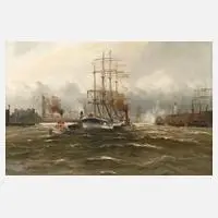 Hamburger Hafen by Alfred Jensen, Öl auf Leinwand, sold Dec 2025