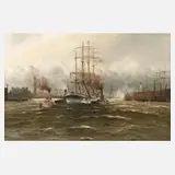 Alfred Jensen, Hamburger Hafen, Öl auf Leinwand