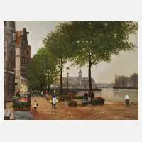Helmut Kips, Blumenmarkt in Amsterdam, Öl auf Leinwand