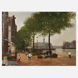 Helmut Kips, Blumenmarkt in Amsterdam, Öl auf Leinwand