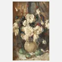 Jean Laudy, Weiße Rosen, Öl auf Sperrholz
