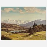 Karl Maria Lechner, Vorgebirgslandschaft mit Fluss, Öl auf Leinwand
