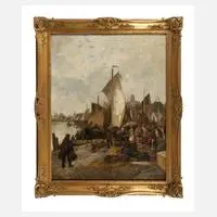 Cesare Monti, Fischerhafen, Öl auf Leinwand