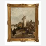 Cesare Monti, Fischerhafen, Öl auf Leinwand