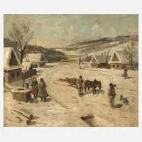 Frank Nemeth, slowakische Winterlandschaft, 1947, Öl auf Malplatte