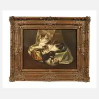 Henriëtte Ronner-Knip, Katze mit Jungen, Öl auf Holzplatte
