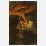 Heinrich Schlitt, Zwerg mit Waldhorn, Öl auf Malplatte