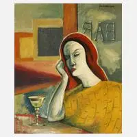 Armand Schönberger, Dame in der Bar, Öl auf Leinwand