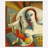 Armand Schönberger, Dame mit Obst, Öl auf Leinwand