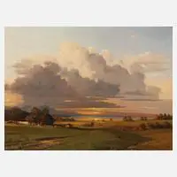 Hans Sengthaler, "Abendstimmung am Simssee", Öl auf Platte