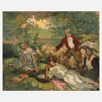 Beppo Steinmetz, Picknick am See, 1922, Öl auf Karton