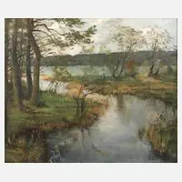 Otto Vaeltl, "Mündung der Ach in den Starnbergersee", Öl auf Leinwand