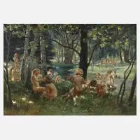 Max Vogel, "Badende Kinder am Bach", Öl auf Leinwand