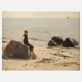 Julius Wentscher, Junge am Strand, Öl auf Leinwand