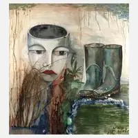 Frédérique van Eyseren, Assemblage "Wald-Wiese", Mischtechnik