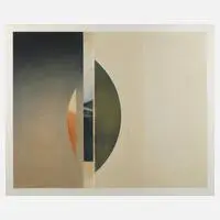 Geometrische Komposition by Marios Loizides, 1980, Öl auf Leinwand und Keilrahmen, sold Dec 2025