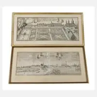Michael Wening, Zwei Stadtansichten, Kupferstiche mit der Darstellung von Straubing und der Residenz in München samt Parkanlagen