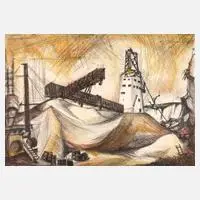 Claude Breton, Werklandschaft, Farblithographie