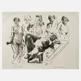 Lovis Corinth, "Liegender Akt mit stehenden Modellen", Kreidelithographie auf Maschinenbütten