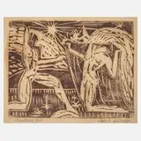 Edmund Daniel Kinzinger, Akte in Landschaft, 1912, Linolschnitt in Braun