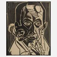 Max Pechstein, "Selbstbildnis mit Pfeife", Holzschnitt