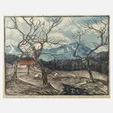 Mathilde Reuss, Herbst im Gebirge, Farbholzschnitt auf schwachem Japanpapier